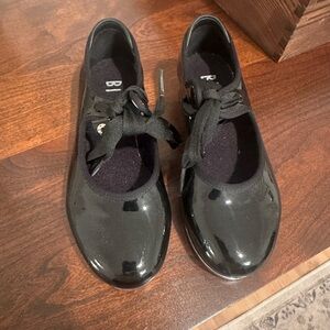 Girls Black Patent Mary Jane Tap Shoes with Ribbon Tie